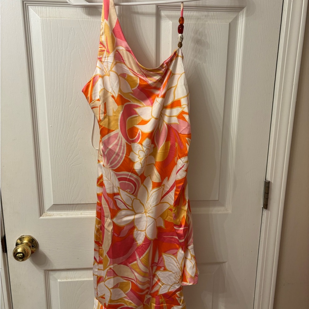 Iris Asymmetrical Dress in Pink and Orange Floral